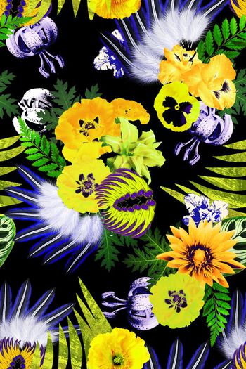 658435-热带热情花卉 羽毛组合-2