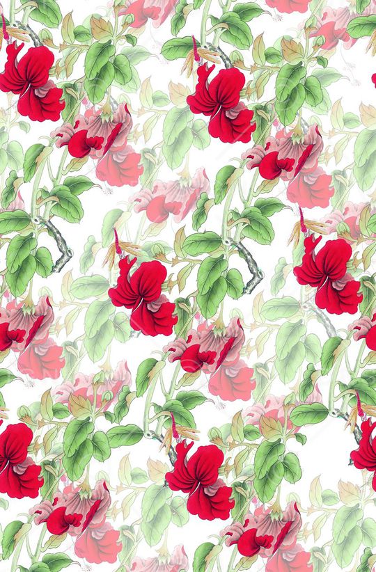 时尚抽象手绘水彩画植物花卉数码印花印花华亿平台图片