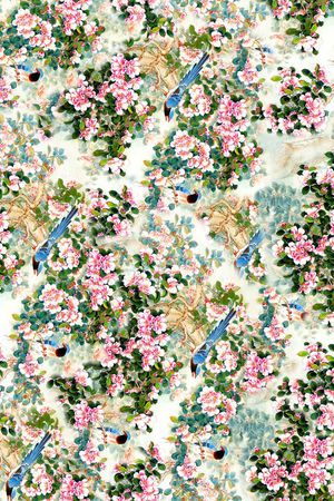 时尚抽象手绘女装裙子花鸟数码印花印花华亿平台图片