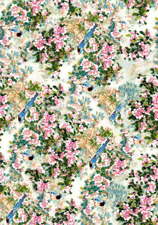 时尚抽象手绘女装裙子花鸟数码印花印花华亿平台图片