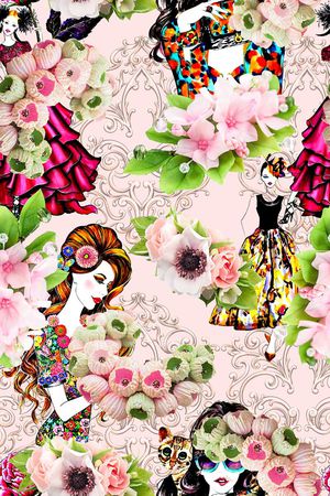 时尚抽象手绘3D花卉数码印花印花华亿平台图片