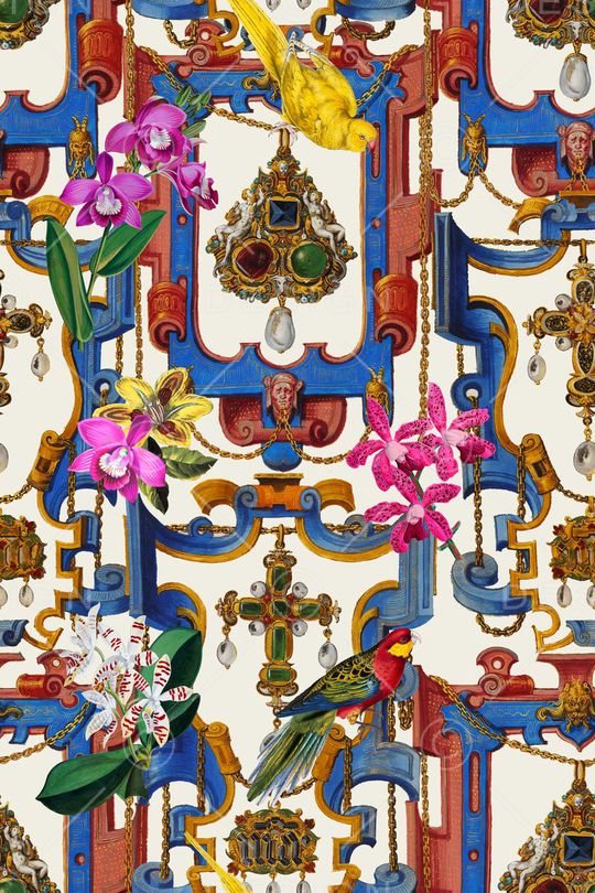 热带花卉印花华亿平台图片