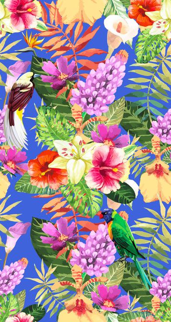 659872-热带植物花鸟 手绘热带雨林--2