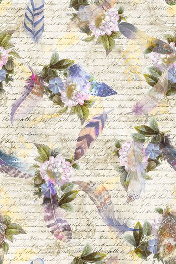 659893-时尚 复古羽毛花朵 手写英文背景