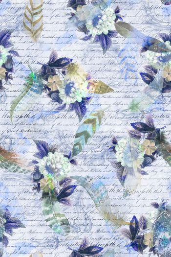 659895-时尚 复古羽毛花朵 手写英文背景-