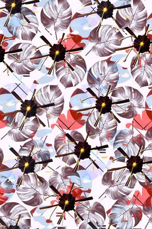 热带花卉叶子印花华亿平台图片