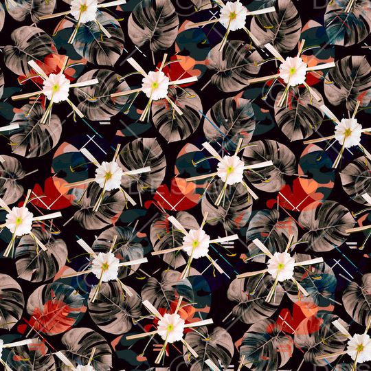 热带花卉叶子印花华亿平台图片