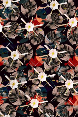 热带花卉叶子印花华亿平台图片