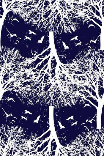 660069-复古树影 宝蓝底