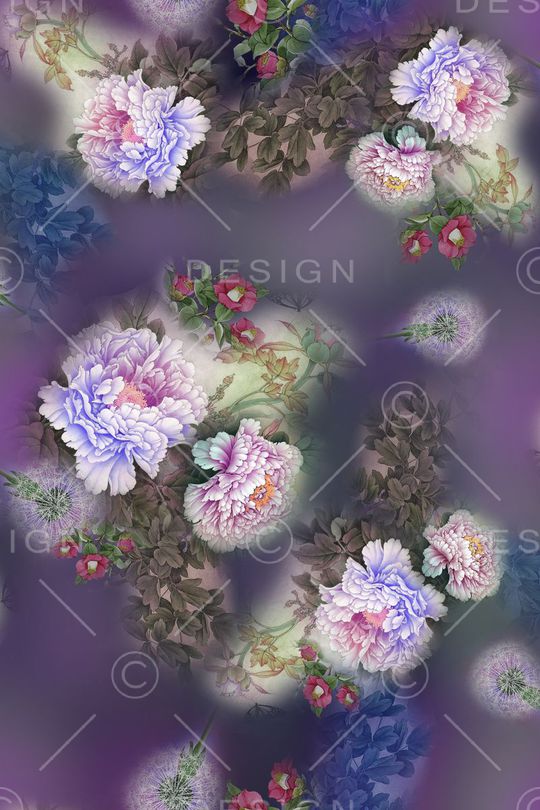 中国风牡丹花印花华亿平台图片