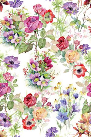 时尚手绘水彩画花卉数码印花印花华亿平台图片