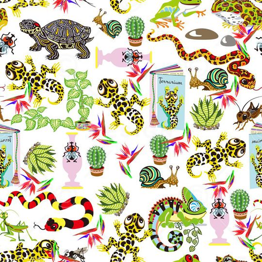 动物蛇蜗牛青蛙壁虎花朵印花华亿平台图片