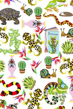 动物蛇蜗牛青蛙壁虎花朵印花华亿平台图片