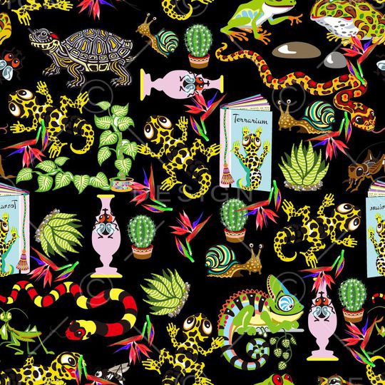 动物蛇蜗牛青蛙壁虎花朵印花华亿平台图片