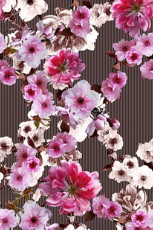 花卉、桃花、细条纹、印花华亿平台图片