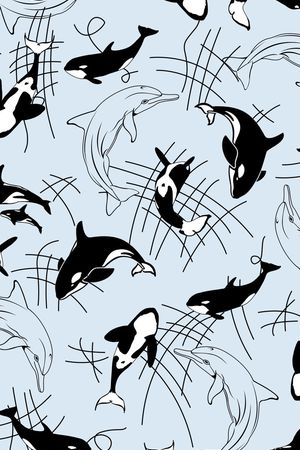 鲸鱼、渔网、勾线元素印花华亿平台图片