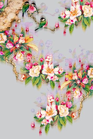 时尚潮流女装裙子定位工笔画印花印花华亿平台图片