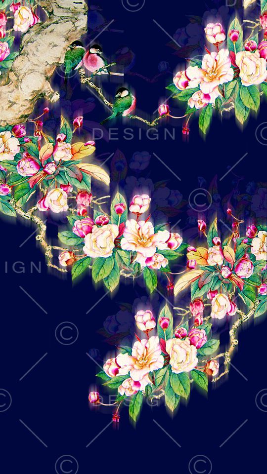 时尚潮流女装裙子定位工笔画印花印花华亿平台图片