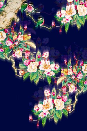 时尚潮流女装裙子定位工笔画印花印花华亿平台图片