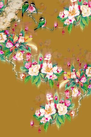 时尚潮流女装裙子定位工笔画印花印花华亿平台图片