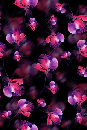 时尚抽象手绘水彩花卉数码印花印花华亿平台图片