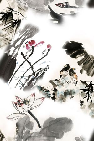 水墨荷花印花华亿平台图片