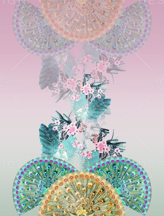 定位羽毛中国风数码女装花卉印花华亿平台图片