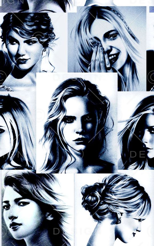 时尚抽象手绘人物头像数码印花印花华亿平台图片