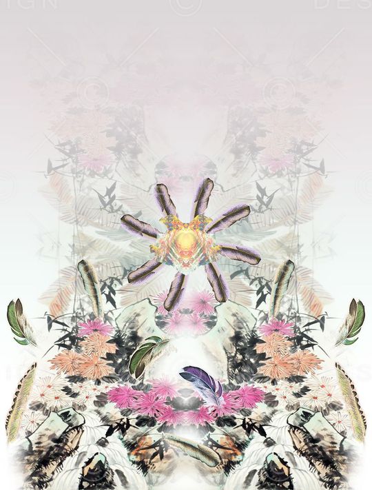 复古大气羽毛数码定位花卉印花华亿平台图片