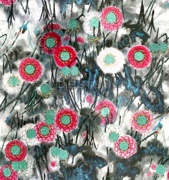 山水画印花华亿平台图片