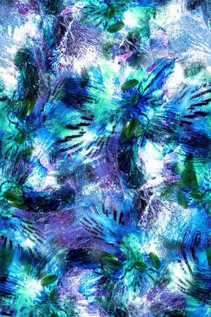 抽象数码花卉蓝色印花华亿平台图片