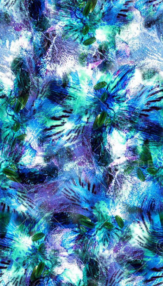 抽象数码花卉蓝色印花华亿平台图片