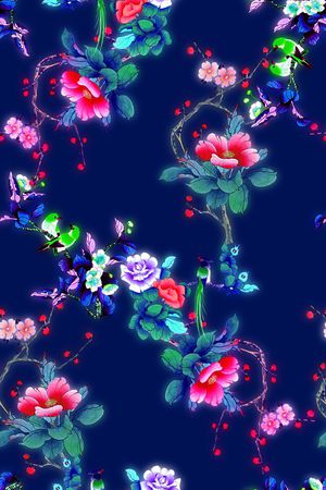 时尚抽象手绘彩绘中国风数码印花印花华亿平台图片