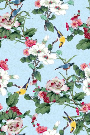 手绘花鸟印花华亿平台图片