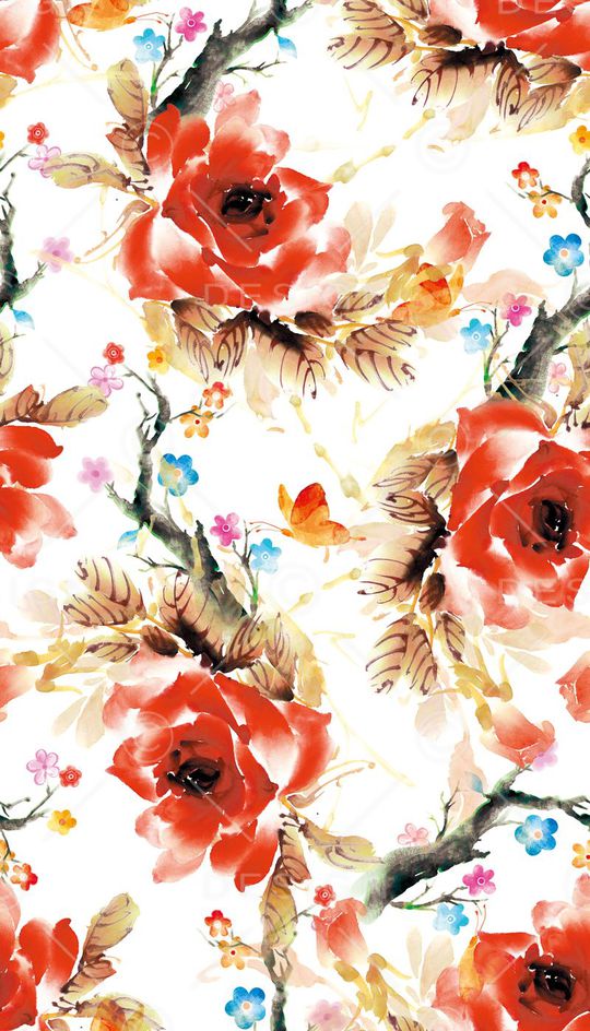 水彩玫瑰印花华亿平台图片