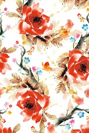 水彩玫瑰印花华亿平台图片