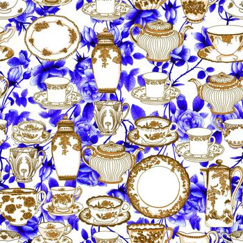 663479-青花瓷花卉底蓝