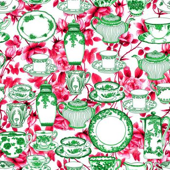 663480-青花瓷花卉底绿