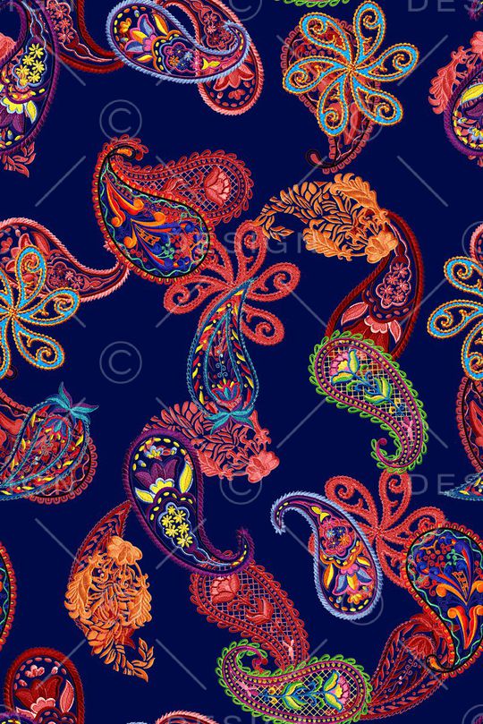 时尚抽象手绘腰果花佩斯利数码印花印花华亿平台图片