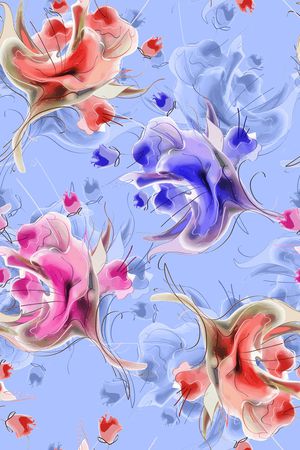 水墨抽象花卉印花华亿平台图片