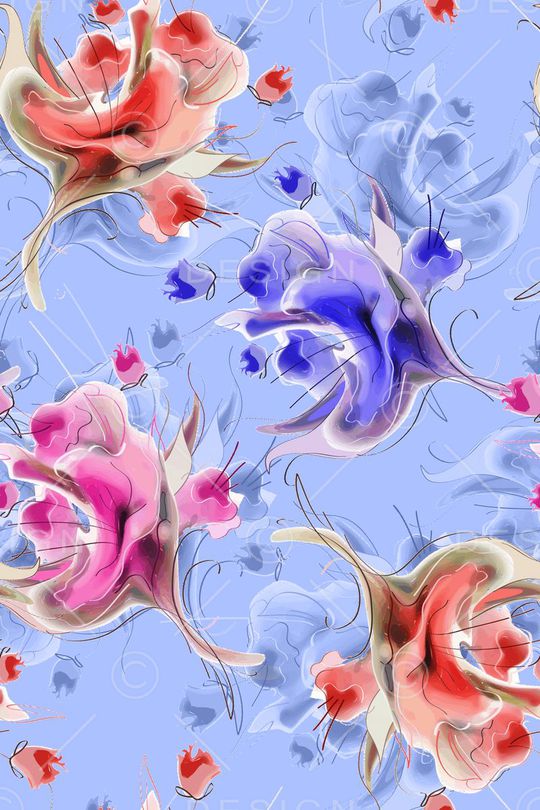 水墨抽象花卉印花华亿平台图片