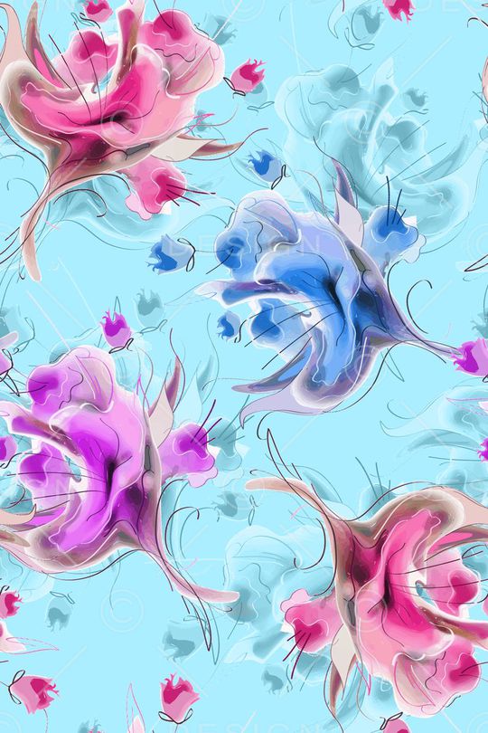 水墨抽象花卉印花华亿平台图片