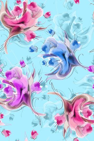 水墨抽象花卉印花华亿平台图片