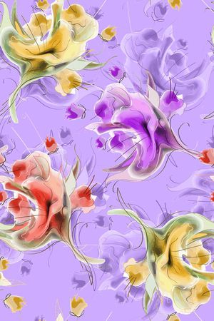 水墨抽象花卉印花华亿平台图片