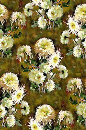 时尚抽象手绘菊花花卉数码印花印花华亿平台图片