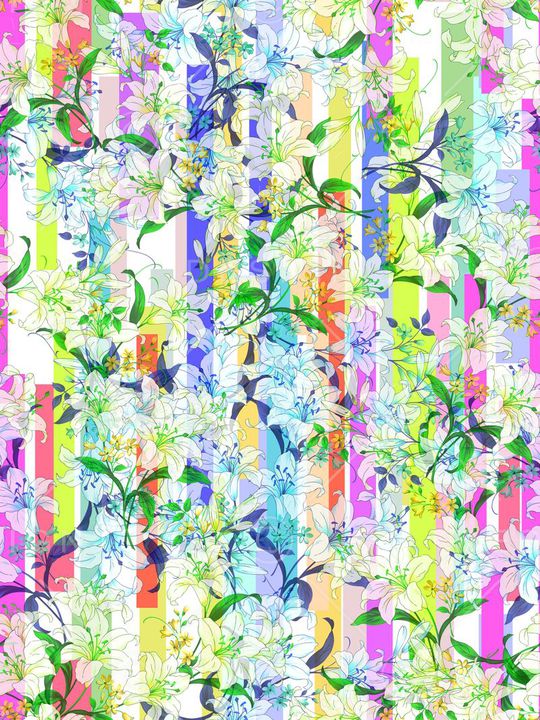 多彩几何线条、手绘、百合印花华亿平台图片