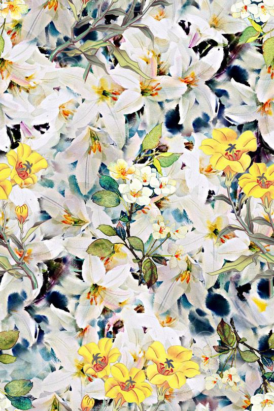 时尚抽象手绘水彩画花卉数码印花印花华亿平台图片