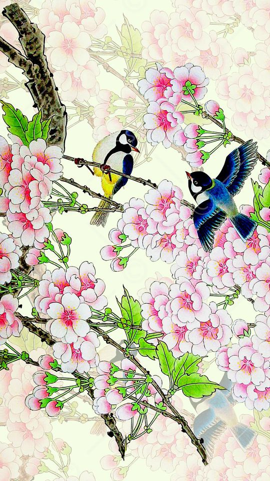 时尚潮流中国风水墨画花鸟梅花数码印花印花华亿平台图片