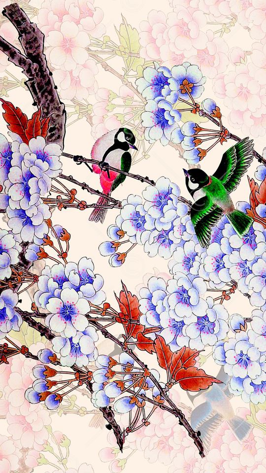 时尚潮流中国风水墨画花鸟梅花数码印花印花华亿平台图片