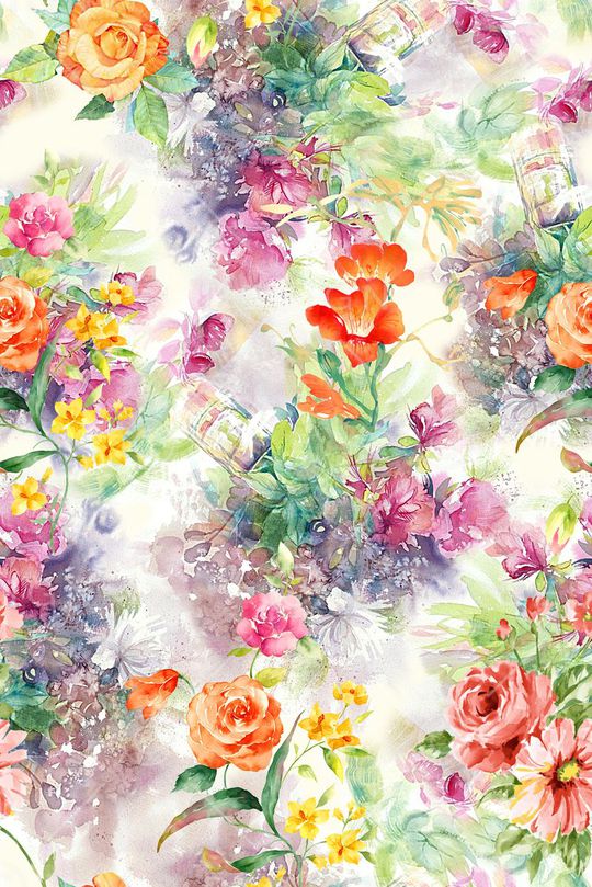 时尚手绘水彩画花卉数码印花印花华亿平台图片